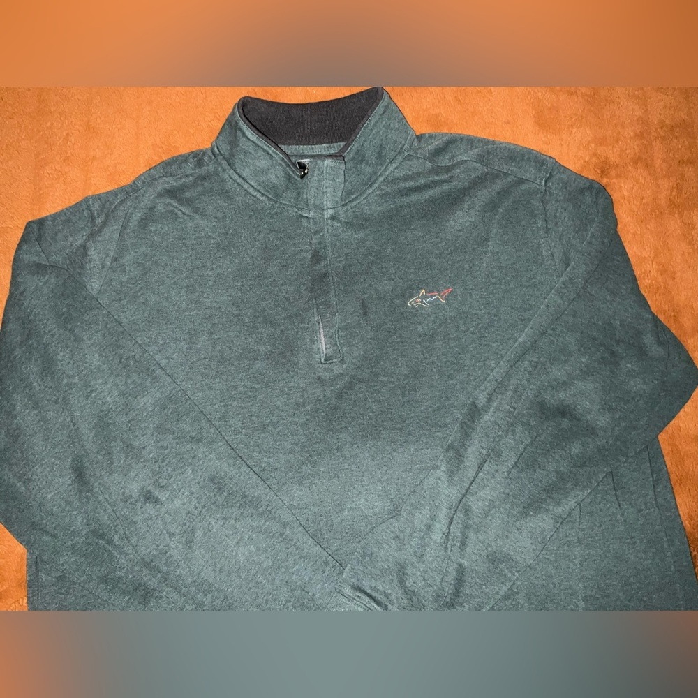 Greg Norman Sweater Mens XL Charcoal Green 1/4 Zip Golf Lightweight Cotton Blend